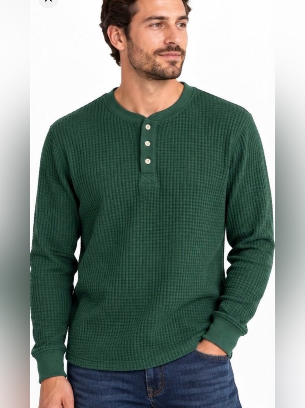 American Giant Men’s L Waffle Henley Hunter Green Made in USA NWOT